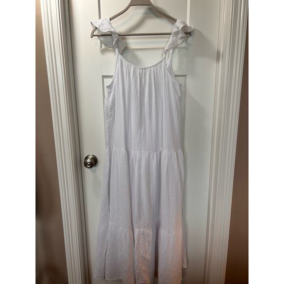 NWT Banana Republic Women's Frill-Sleeve Gauze Tiered Midi Dress White SZ Large - Picture 3 of 10